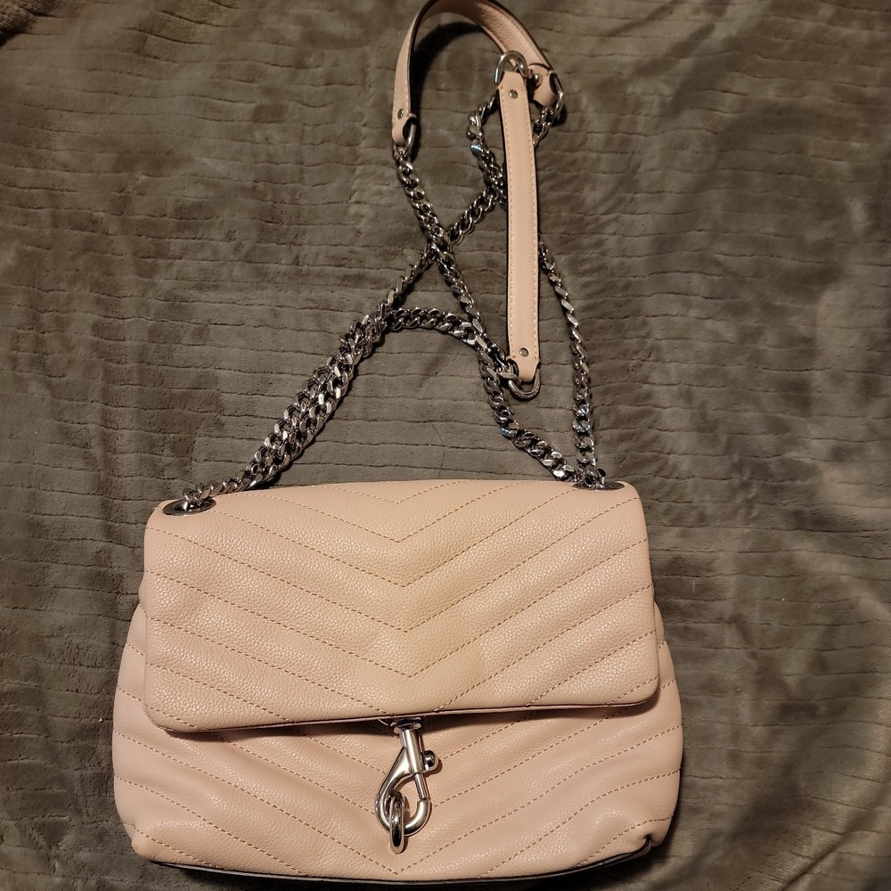 Rebecca Minkoff Quilted Leather Flap Bag Beige Chain Strap Crossbody Purse